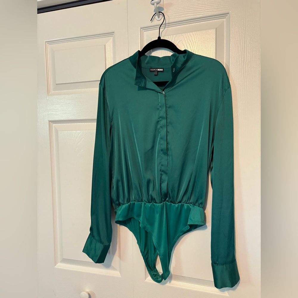 Fashion Nova Emerald Satin Bodysuit